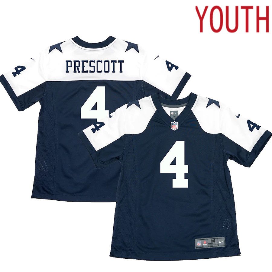 Youth Dallas Cowboys #4 Dak Prescott Nike Navy Throwback Game NFL Jersey